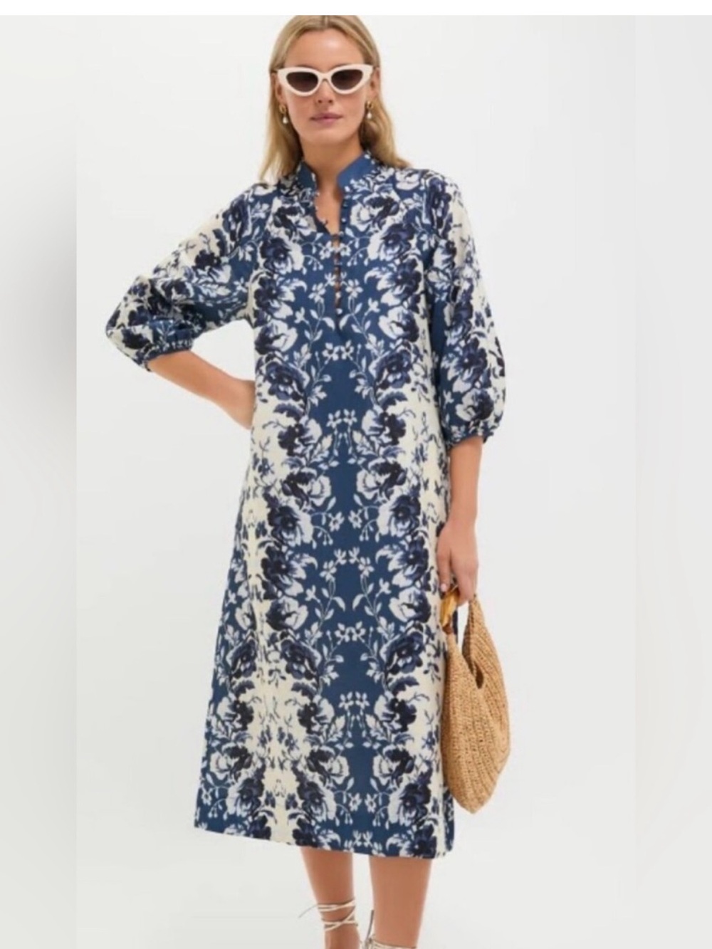 Tuckernuck Blue and White Elegant Floral Midi Dress NWT